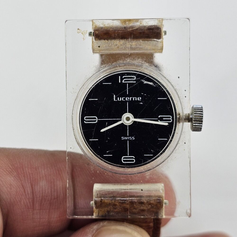 VTG Lucerne Women's Watch 26MM Black Dial Brown Leather Bands Up to 6.5" WORKING